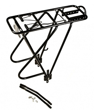 Багажник регул. 24-29 алюм. с ушками для перемётной сумки черный (до 25 кг)
